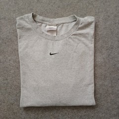 Vintage Nike T Shirt Mens Large Gray Embroidered Center Swoosh Long Sleeve Y2K