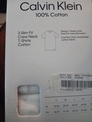 Calvin Klein Men White 3-Pack Slim Fit Crew Neck T-Shirt NB4013 Lg