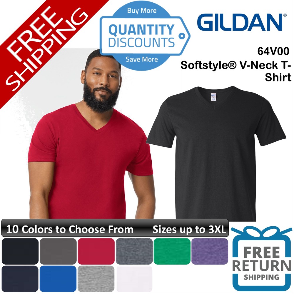 Gildan Men Softstyle Cotton & Blends Short Sleeve V-neck T-shirt Up To 3XL 64v00