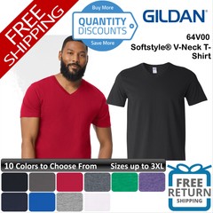 Gildan Men Softstyle Cotton & Blends Short Sleeve V-neck T-shirt Up To 3XL 64v00