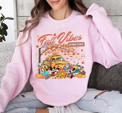 Retro Mickey and Friends Fall Vibes on Main Street Unisex Adult Kid Tee 800576