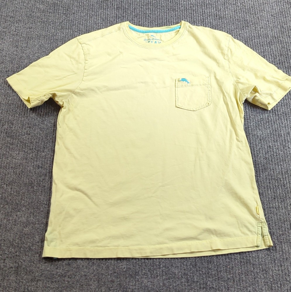 Tommy Bahama Shirt Men Small Yellow Knit Short Sleeve Pima Cotton T-shirt Pocket
