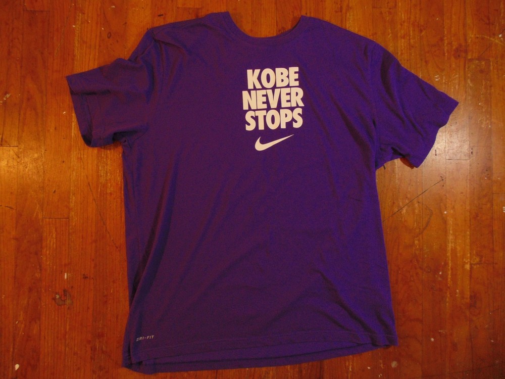 Nike Vintage Kobe Bryant Kobe Never Stops T shirt Mens XXL 2XL Purple Dri Fit