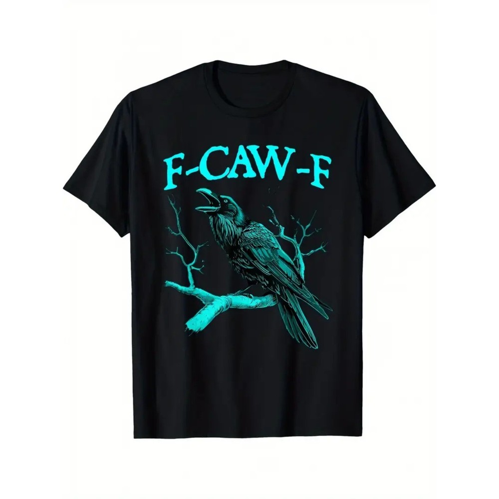 Men’S Funny F-CAW-F Crow Graphic T-Shirt – Black with Teal Print, Regular Fit Sh