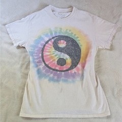 Tie Dye Yin Yang Graphic T-Shirt Unisex Men’s Small Cream Boho Spiral Pattern
