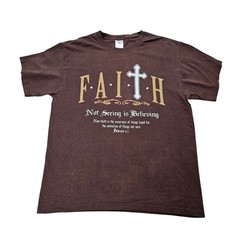 Jerzees Mens Faith Hebrews 11:1 Christian Graphic T-Shirt Brown L G Heavyweight