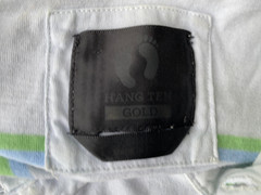 Hang Ten Gold Henley Feet Logo Pocket Striped short sleeve T Shirt Mens XS/S