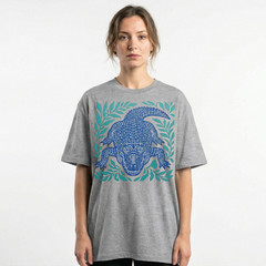 Alligator Gator Reptile Wildlife T-Shirt Tropical Blue Linocut Swamp Animal Tee