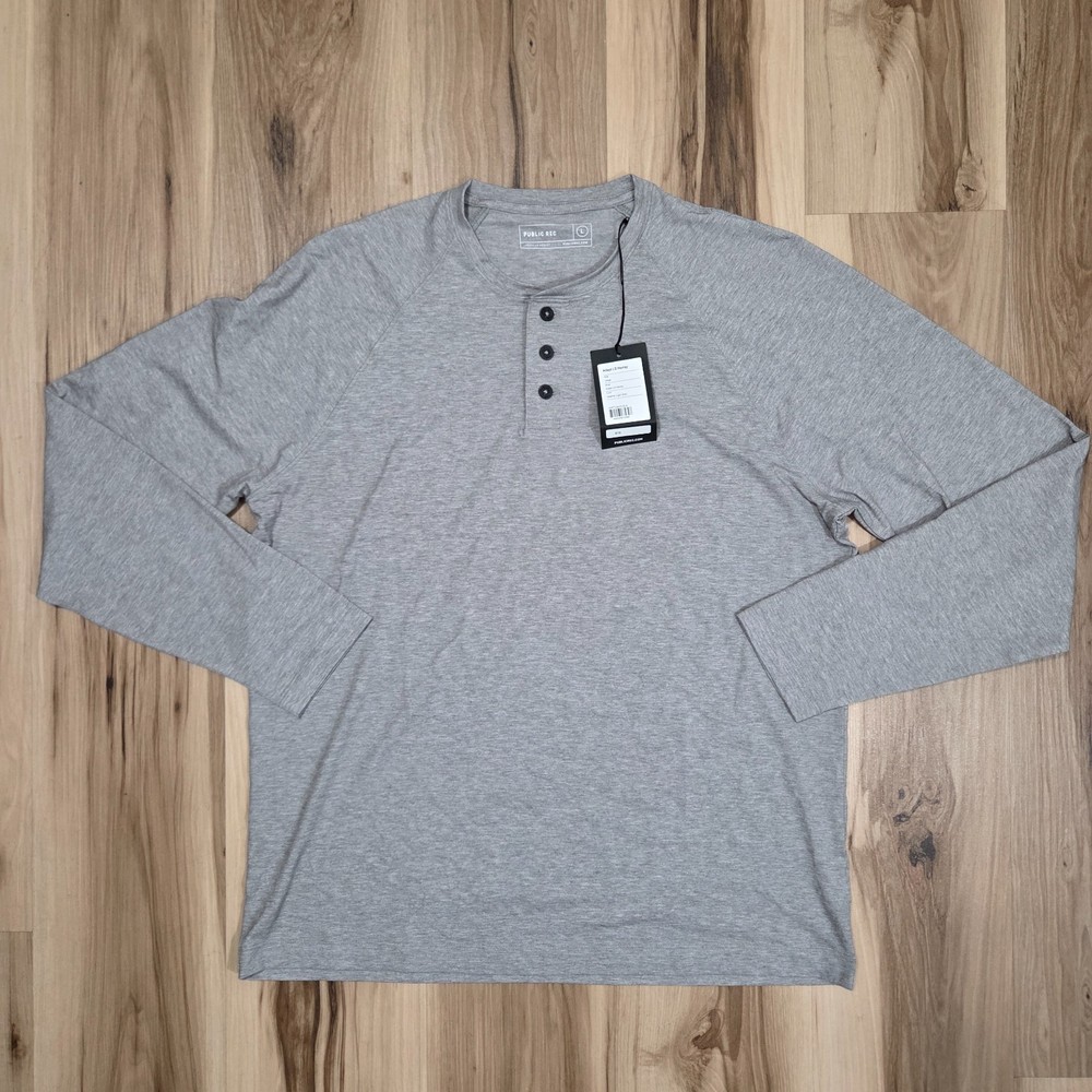 Public Rec Adapt LS Henley Mens Large Heather Gray Long Sleeve Performance Shirt