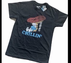 The Smurfs “Chillin” Graphic T-Shirt Medium Black Mushroom Brisco Brands Sleepy