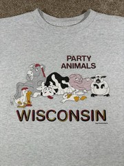 Vintage Funny Party Animals Wisconsin Graphic Short Sleeve Shirt • Size Large