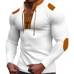 Cross-border new men’s waffle color matching strap V-neck top casual.