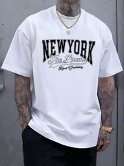 Mens New York Letter Print T Shirt Casual Short Sleeve Crew Neck Summer Tee Top