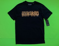 New TRUE RELIGION Men’s Short Sleeve T-Shirt X-LARGE Black w/Gold MSRP $59.00