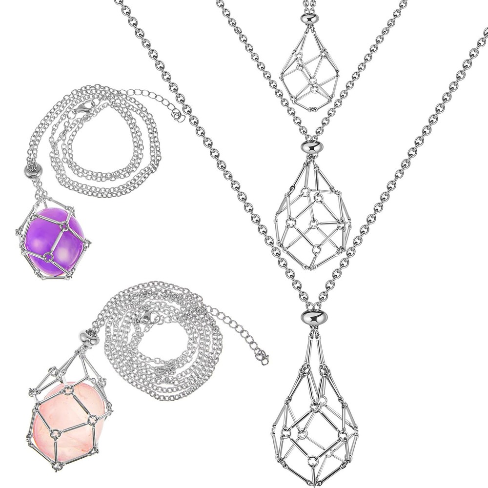 3 Pcs Adjustable Crystal Necklace Holder Cage Empty Stone Holder Necklace