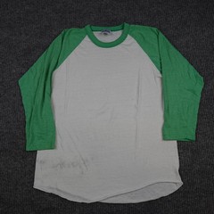 Vintage Paper Thin 80s Hanes Shirt Mens XL White Green 3/4 Sleeve Raglan