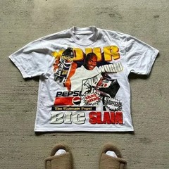 Men’s Summer Retro Letter Portrait Printed T-shirt Boxy Fit Y2k Urban Streetwear