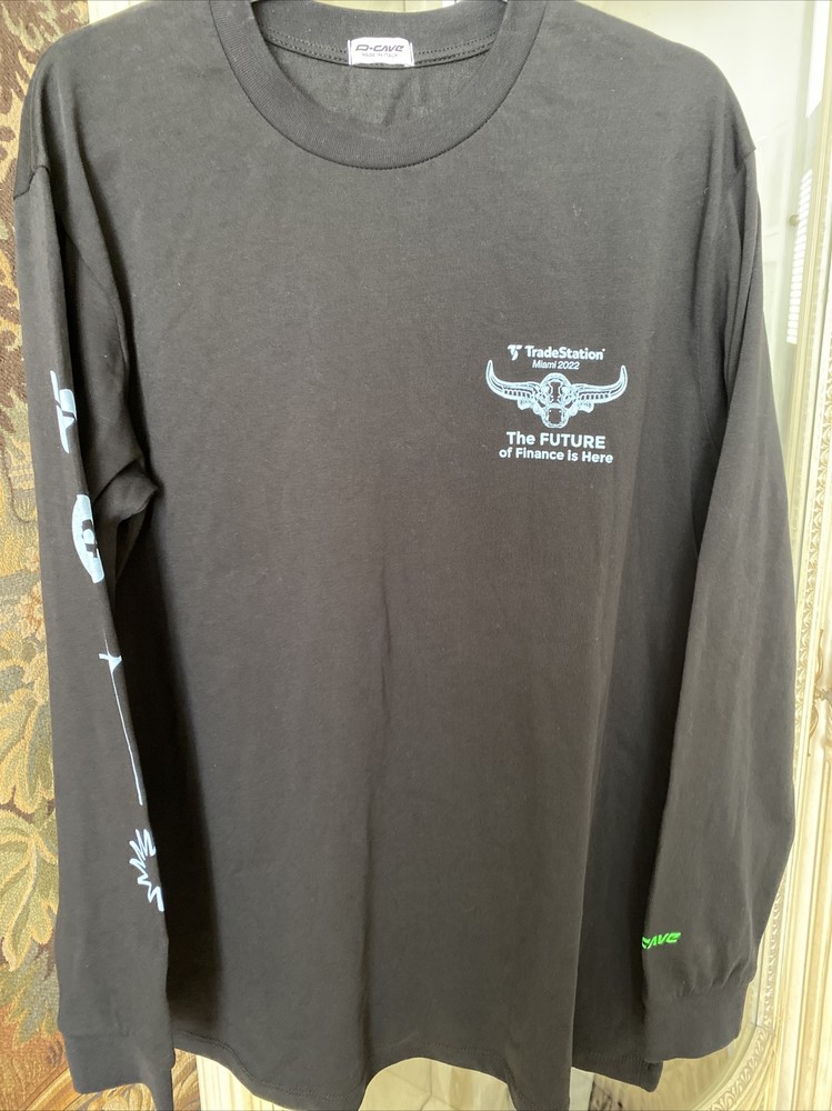 D-Cave Stefano Rosso black cotton printed t-shirt Large long sleeves Miami 2022