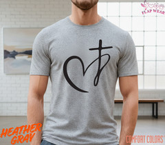 Unisex Minimalist Heart Cross T-Shirt, Men T shirt,Women T shirt Gift Religio