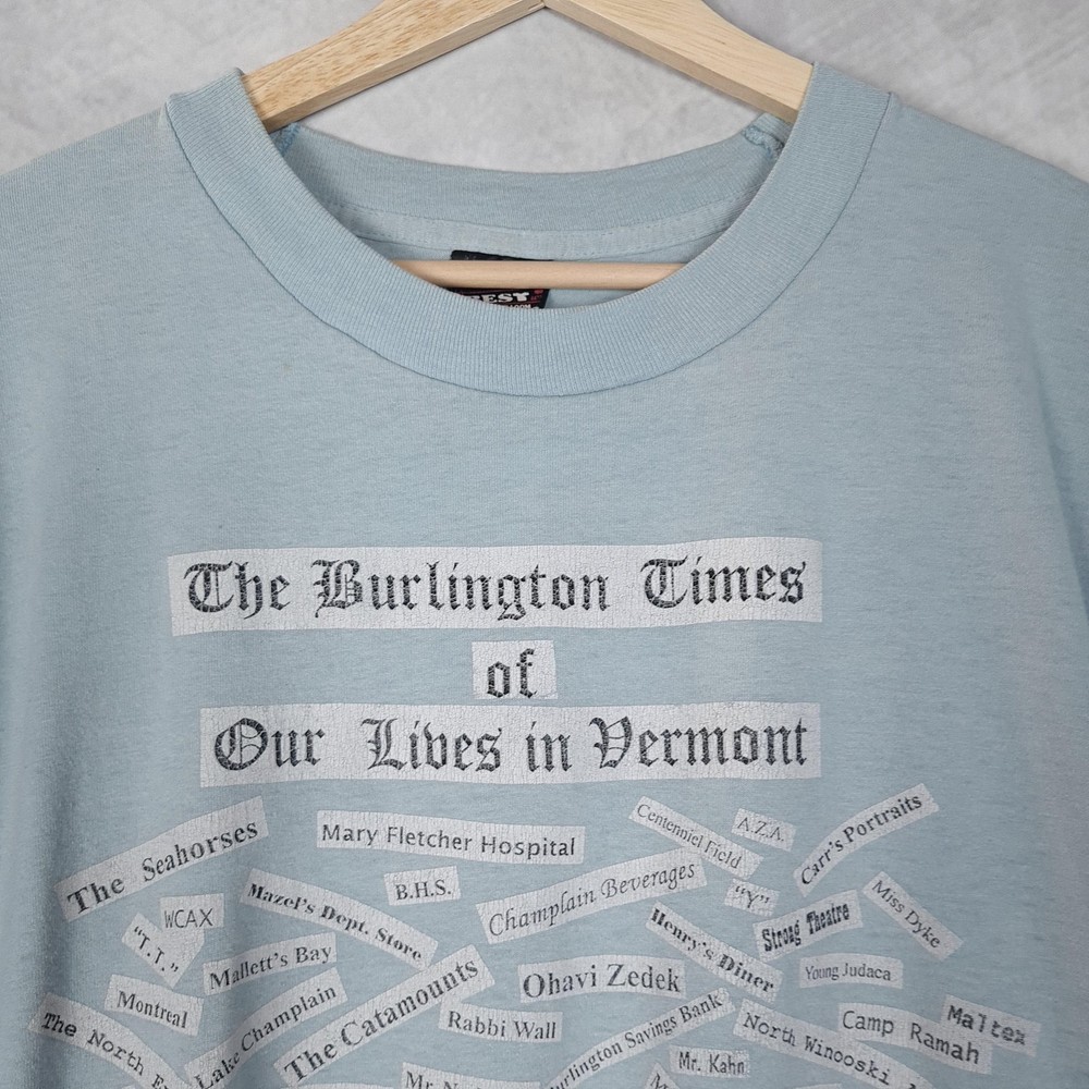 Vintage Burlington Times Shirt Mens Large Vermont Fruit Of The Loom 90s USA