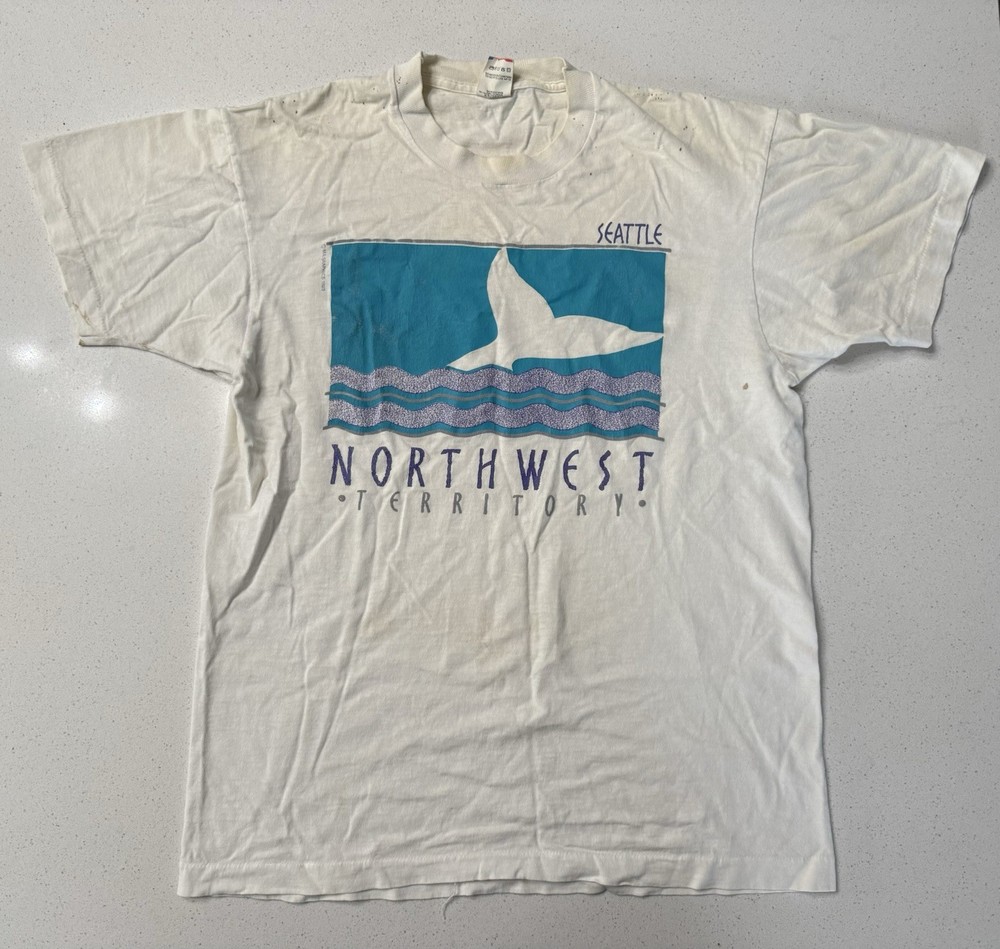 VTG 1989 Single-Stitch Made in USA SEATTLE Graphic T-Shirt Mens L White FOTL