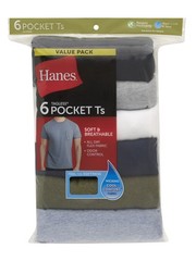 Hanes Men’s Value Pack Assorted Pocket T-Shirt Undershirts, 6 Pack