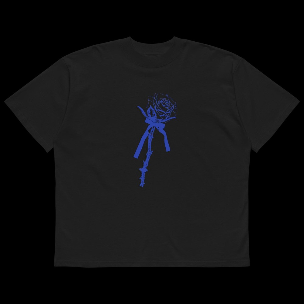 Unisex blue rose love organic oversized high neck t-shirt