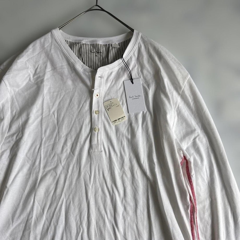 Paul Smith Long Sleeve T-shirt White Henry Neck Size XL Casual Japan