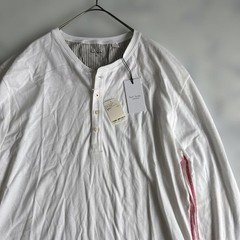 Paul Smith Long Sleeve T-shirt White Henry Neck Size XL Casual Japan