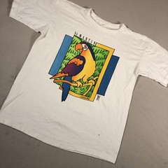 VINTAGE Parrot Shirt Mens Large White Birds Outdoors Casual Soft Cotton 1548