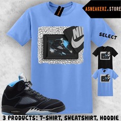 Shirt Matching AJ 5 Black UNC Blue 2026 Match Sneaker Shoebox 5s T-Shirt