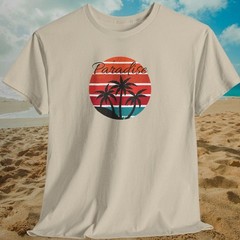 Paradise Summer Palm Tree Beach T-Shirt: Gildan Tropical Adult Tee