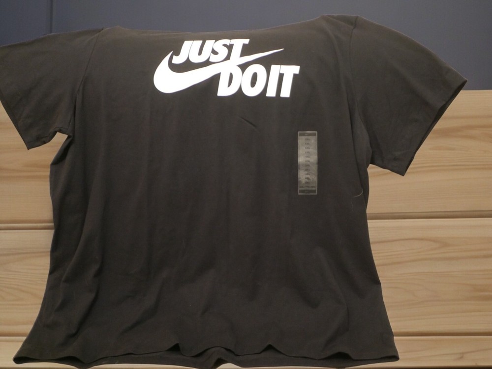 NEW WT MENS NIKE BLACK ATHLETIC T-SHIRT “JUST DO IT” SWOOSH WHITE AR5006-011 XXL