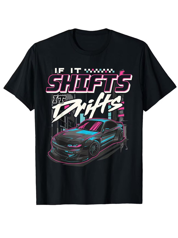 Men’S JDM Racing Drift Car Graphic T-Shirt – Neon Japanese Street Art Design wit