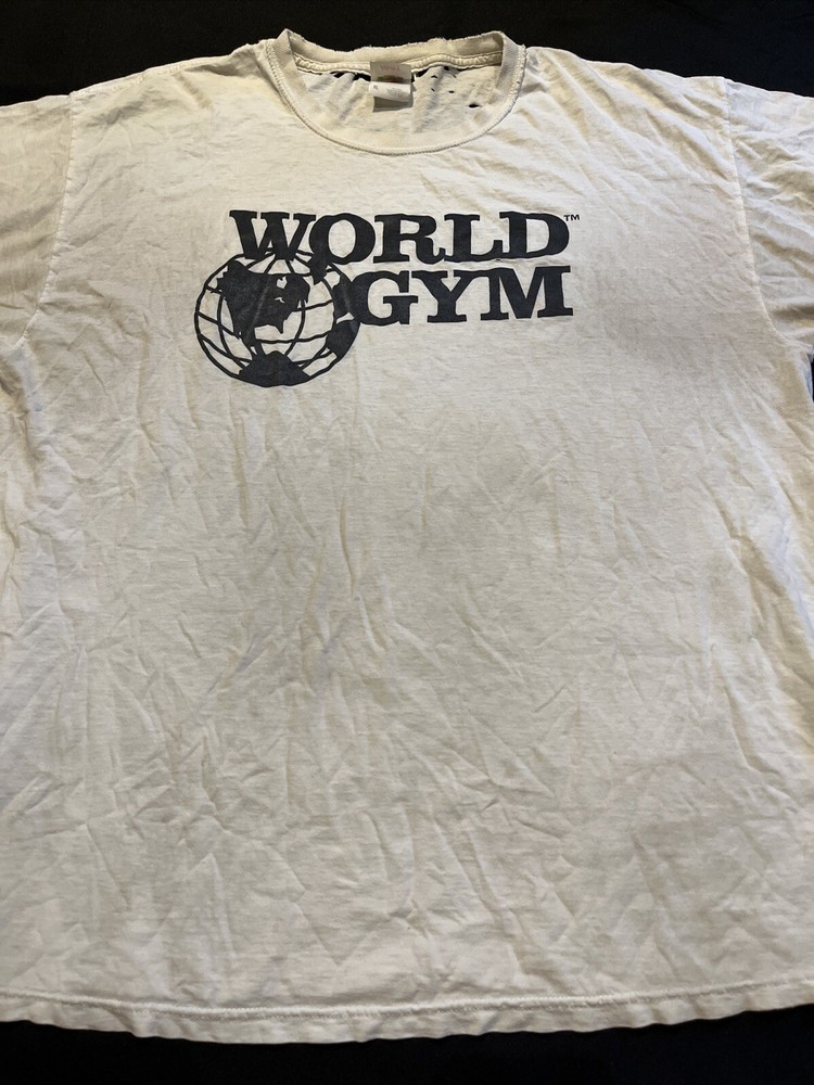 VERY RARE VINTAGE GLOBE VERSION WORLD GYM TSHIRT XL SHIRT EXTRA LARGE AUTHENTIC