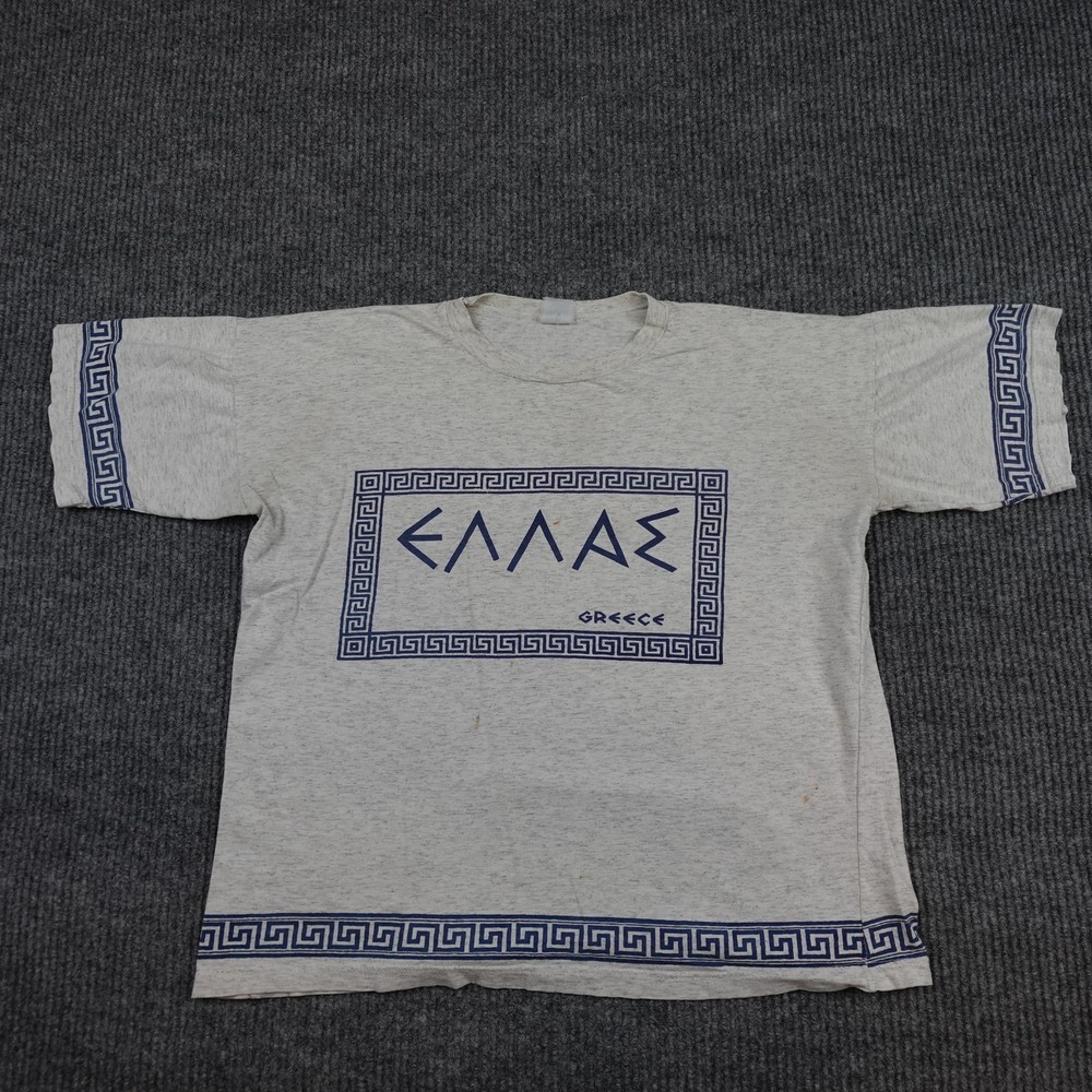 Vintage Greece Shirt Mens Large Gray Greek Key Hellas Souvenir Travel Graphic