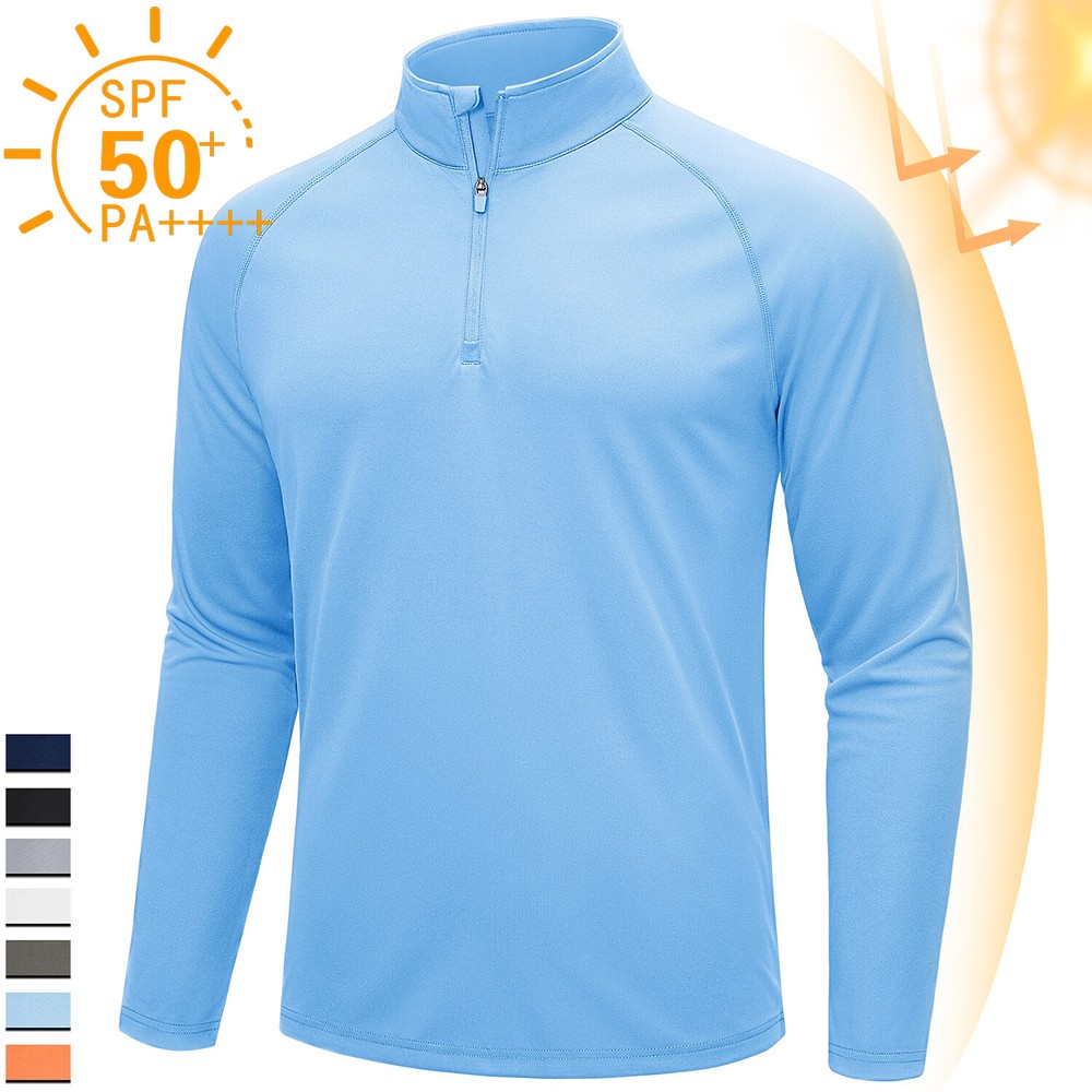 UPF50+ Mens 1/4 Zip UV Shirts Sun Protection Outdoor Fishing Performance T-Shirt
