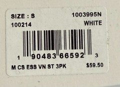 Tommy John 1003995N V-Neck 3 Pk Cool Cotton Stretch White Shirt (New in Box)