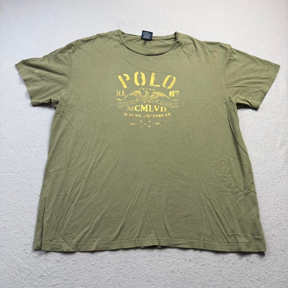 90s Polo Ralph Lauren RL67 Graphic T-Shirt Olive Green XL