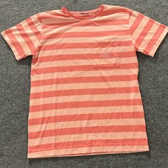 Unbranded T-Shirt Mens Size M Peach Pink Striped Short Sleeve Pocket Crest Fair