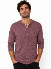 Bonobos Maroon Heathered Henley Long-Sleeve Shirt – natural fibers / Small