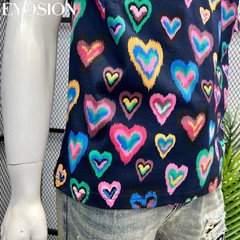 Men Heart Print Short Sleeve T-Shirt Casual Retro Round Neck Summer Cotton Tee