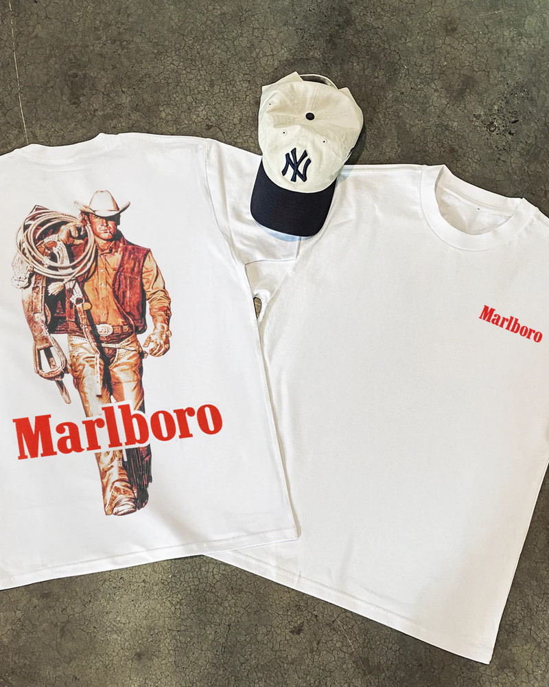Vintage Marlboro Man Cattle Rustler T-Shirt Heavyweight White Cotton Graphic Tee