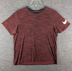 Nike AOP Shirt Mens XL Maroon Dri-Fit Spell Out All Over Print Short Sleeve