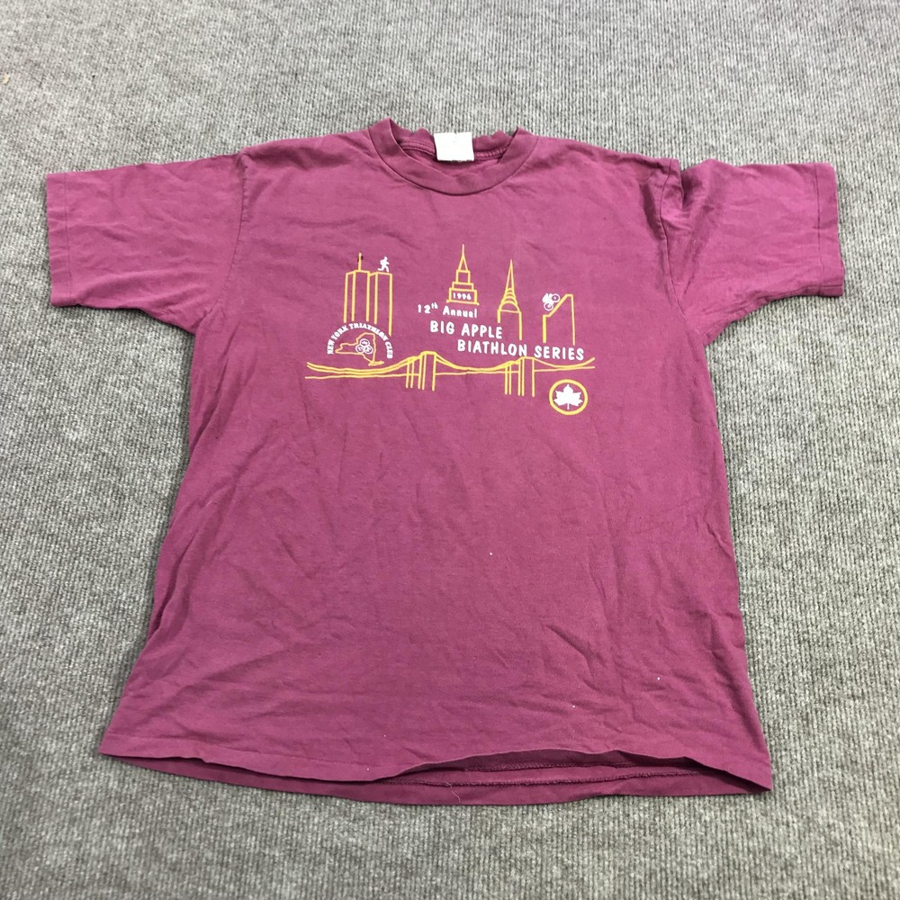 Vintage Oneita Shirt Mens Large Purple Big Apple Biathlon Tee New York 1996
