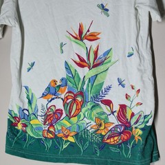 Vintage Bird Garden All Over Print Nature T-Shirt Basic Editions Size Small