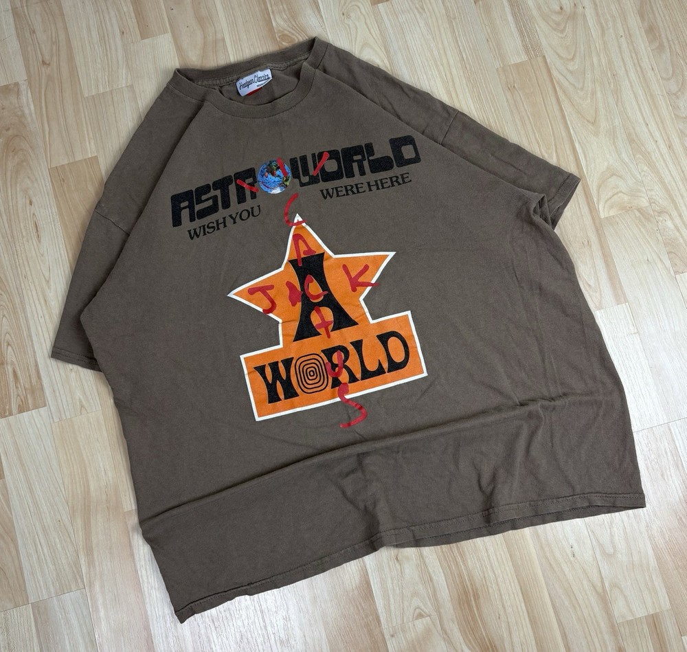 Men’s Travis Scott Astro World Graphic T-Shirt / Brown / Size XL / Cactus Jack