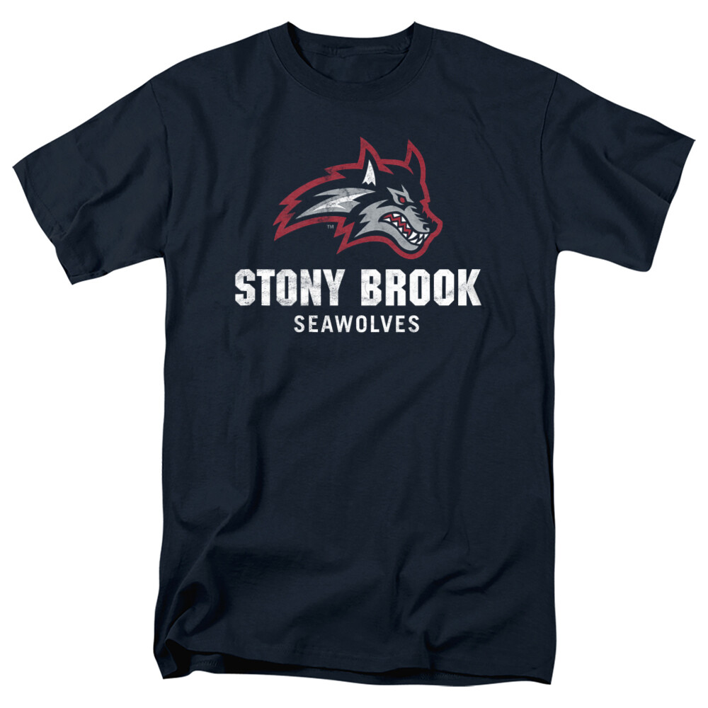 Stony Brook University Adult T-Shirt Seawolves Logo, Navy, S-5XL