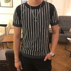 Men Rhinestone T-Shirt Luxury Hot Drill Short Sleeve Cotton Casual Slim Tee Top