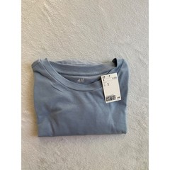 H&M T-Shirt Mens Medium Blue Cotton Blend Long Fit Curved Hem Short Sleeve Tee